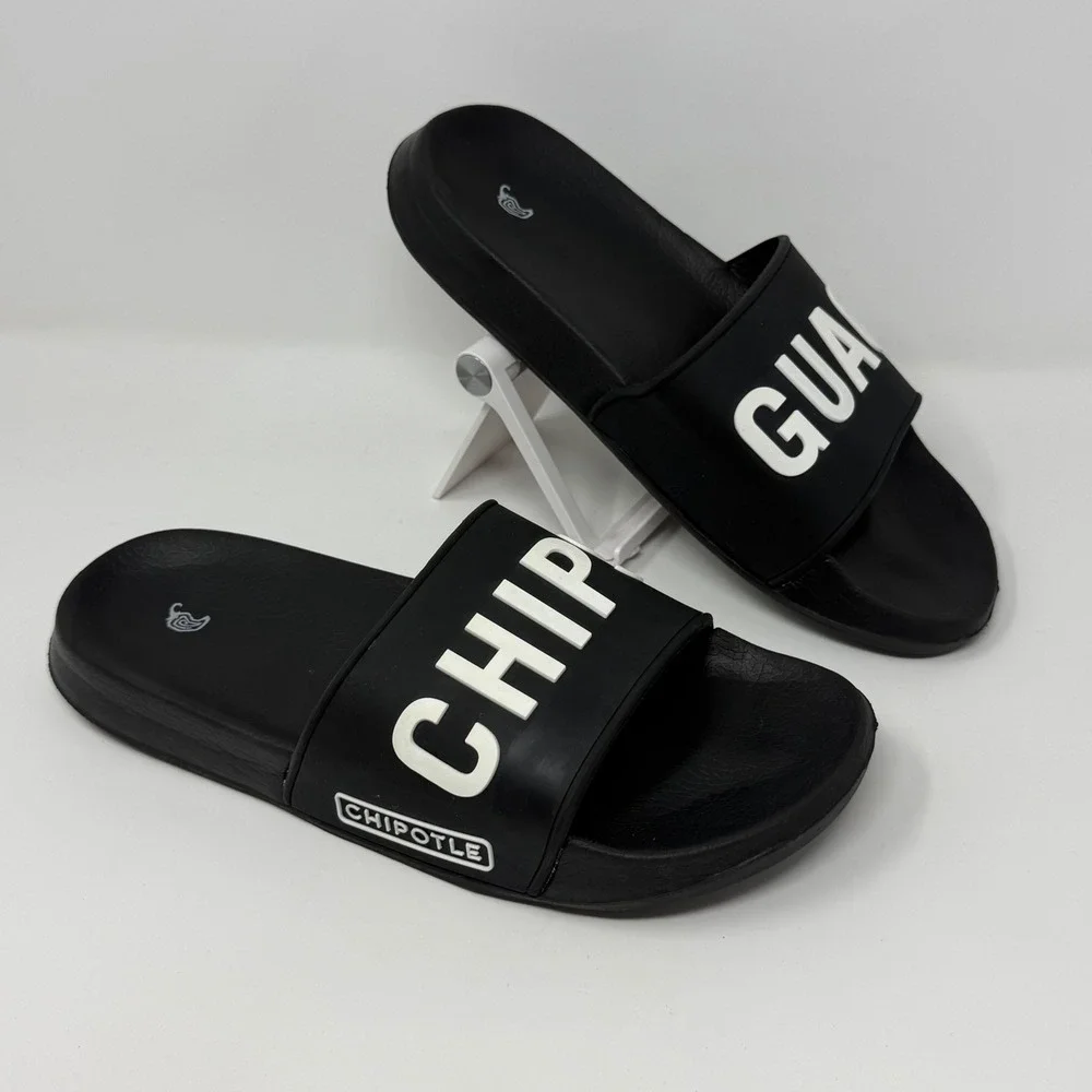 Chipotle Chips and Guac Black White Slide Sandals Mens 7 Womens 9 EU 40
